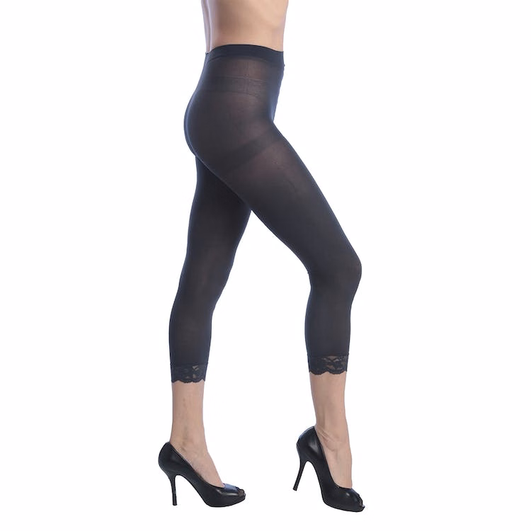 Women's Opaque Footless Capri Lace Tights - Charcoal One Size Fits Most