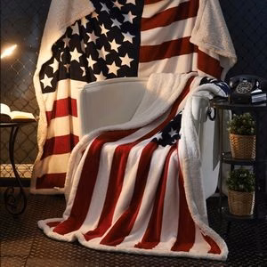 Chanasya Patriotic Us Flag Print Sherpa Throw Blanket