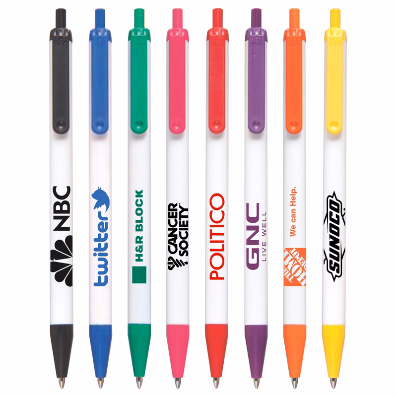 Union Printed - USA Made - White Barrels - Click-A-Stick Pens with Pocket Clip - 1-Color Logo
