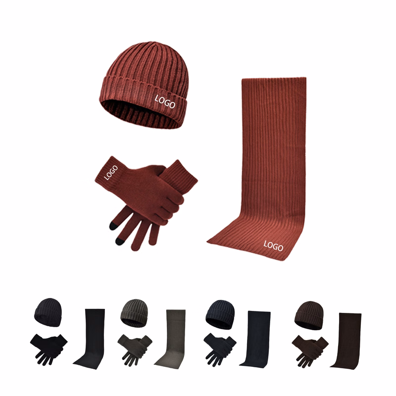 MOQ:5pcs Custom Scarf Gloves Beanie Set