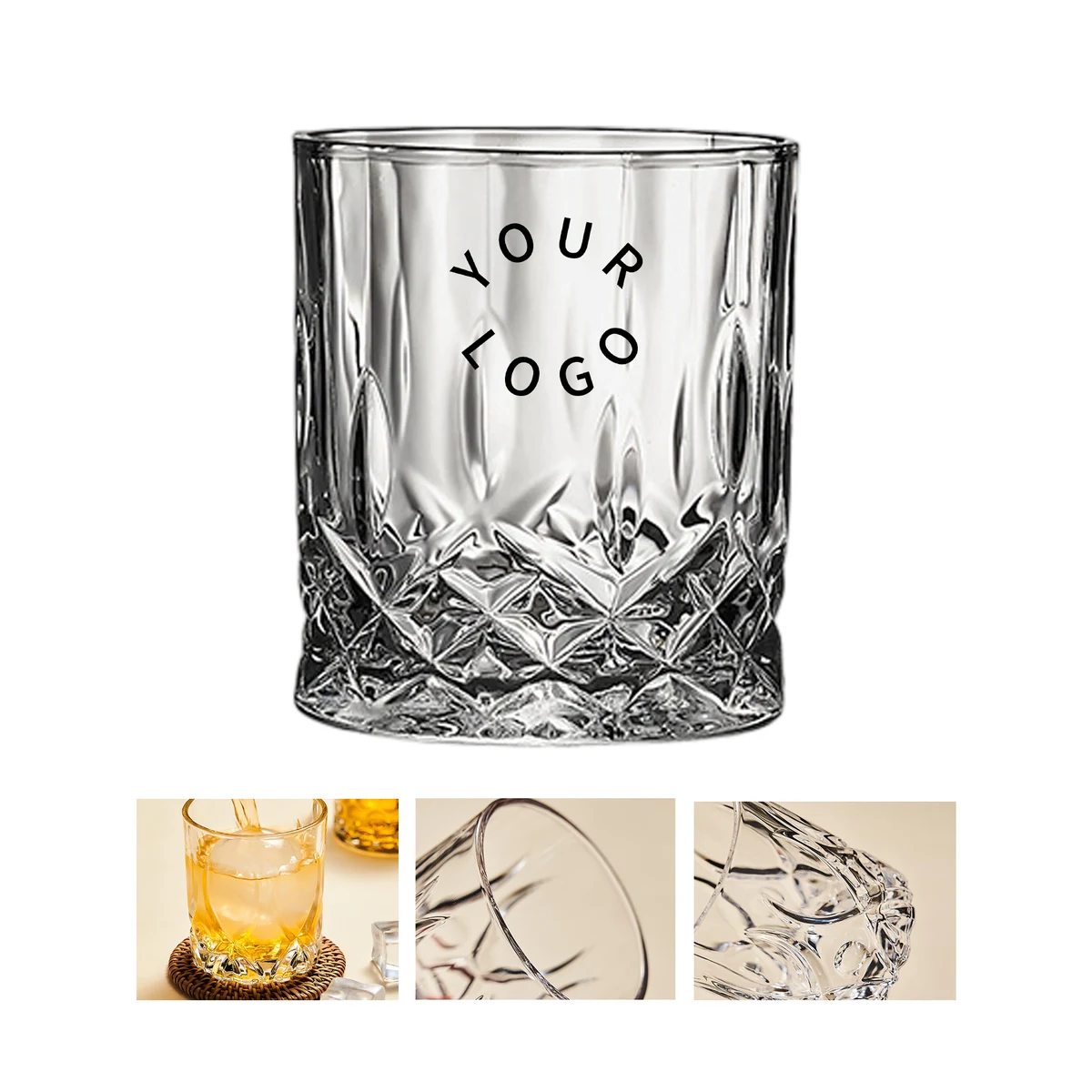 Etched Whiskey Glass 7oz Diamond Pattern Clear 1