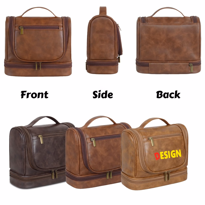 Men's PU Leather Hanging Travel Toiletry Bag