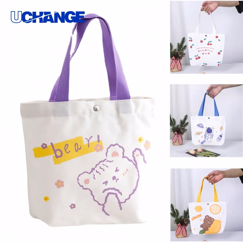 Canvas Tote Bag with Button Closure