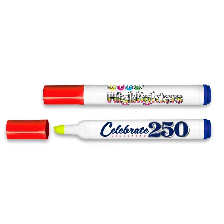 Brite Spots® Patriotic Fluorescent Highlighter with White Barrel & Full Color Decal - USA Made 1