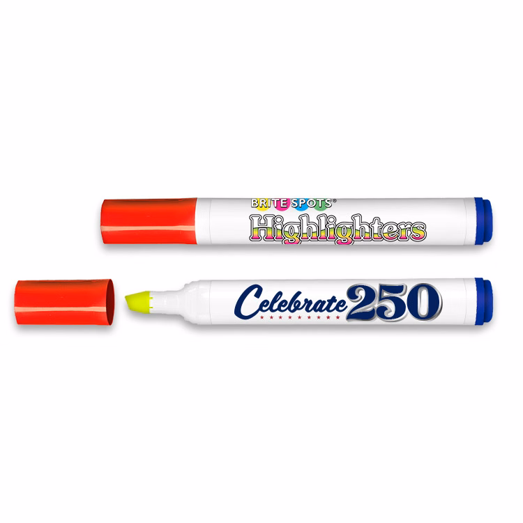 Brite Spots® Patriotic Fluorescent Highlighter with White Barrel & Full Color Decal - USA Made