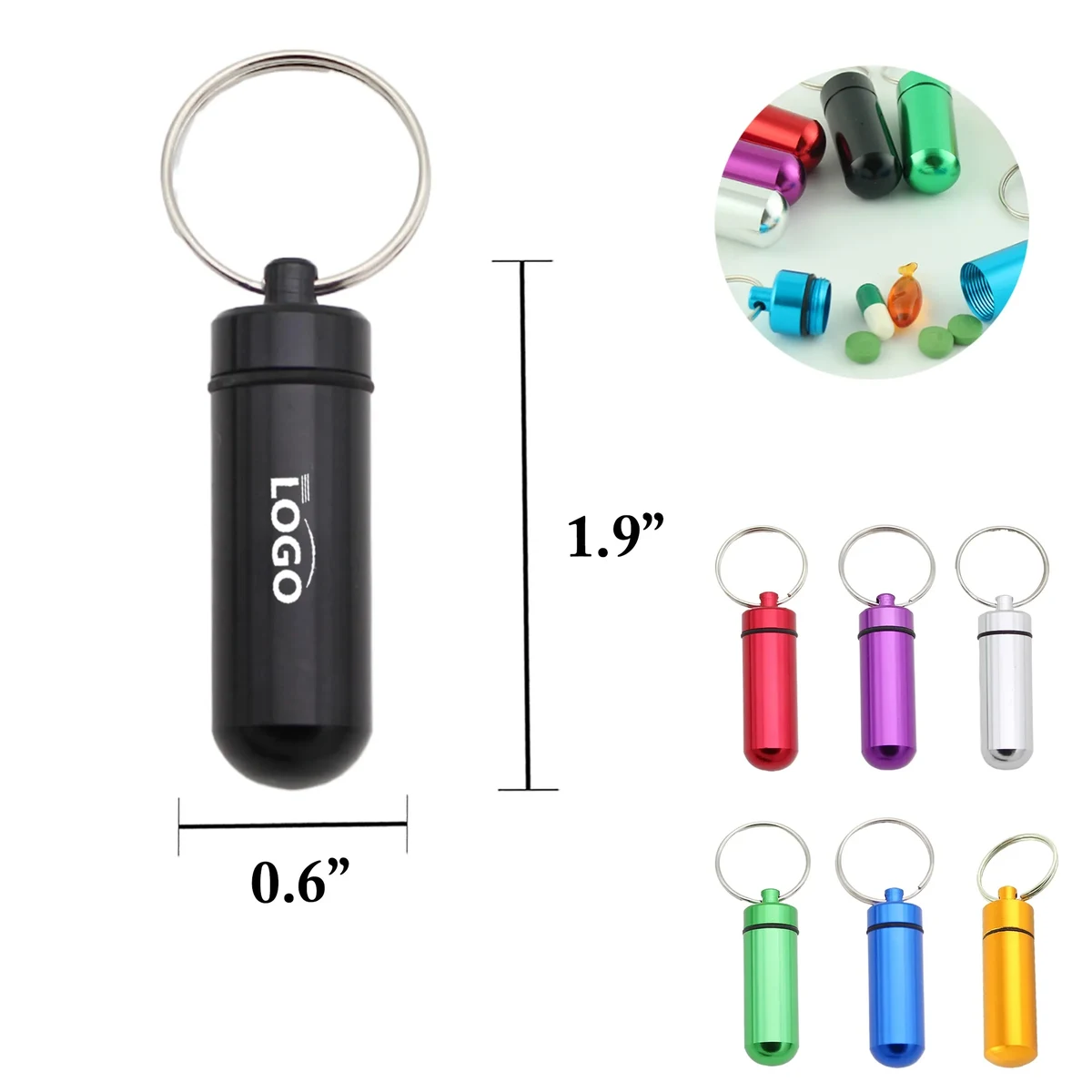 MOQ50 Mini Portable Aluminum Pill Bottle Keychain 1
