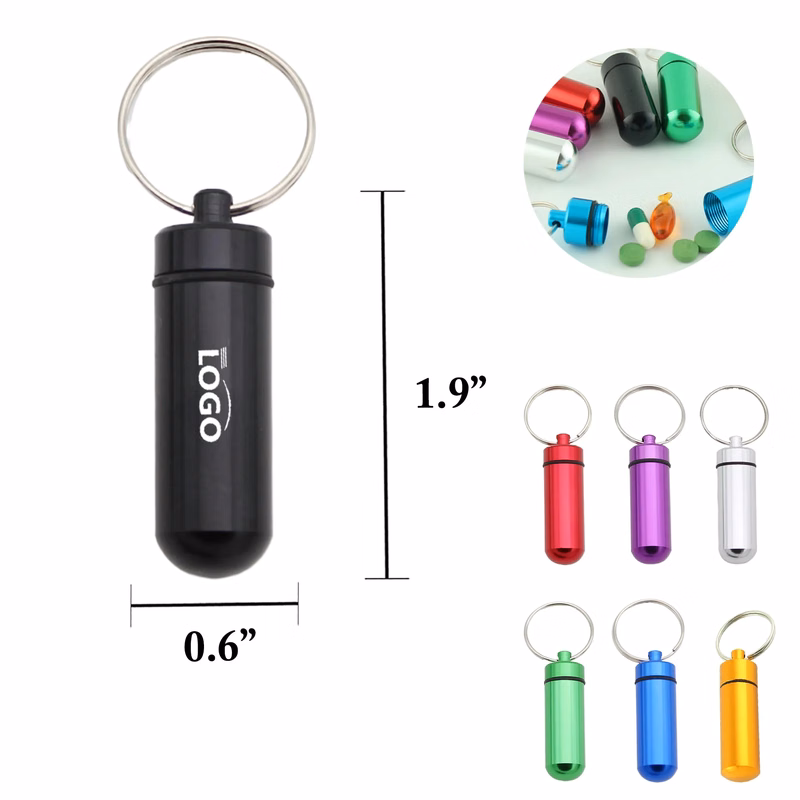 MOQ50 Mini Portable Aluminum Pill Bottle Keychain