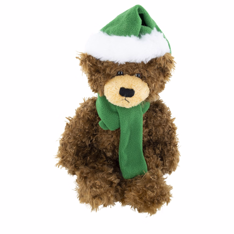 soft plush  Chocolate Brandon Bear with Christmas scarf &hat