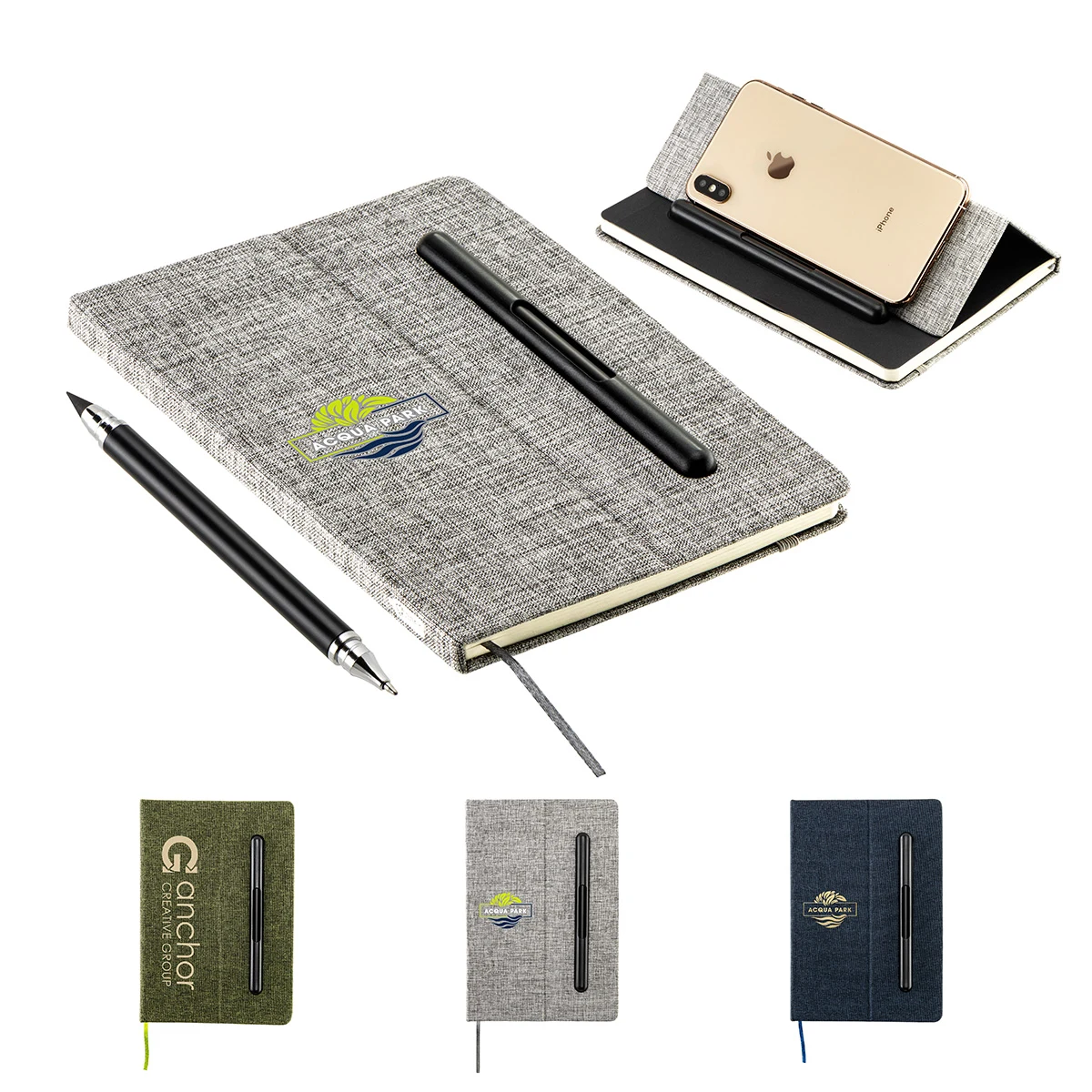 Boardroom Hardcover Journal with Built-In Phone Stand and Pen 1