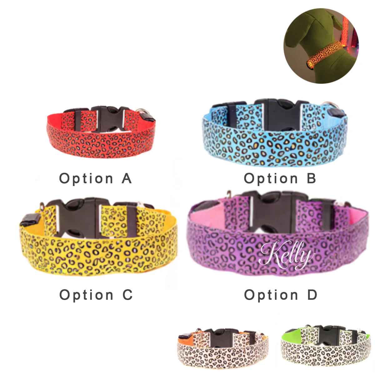 Polyester LED Light-Up Leopard Print Pet Collar 1