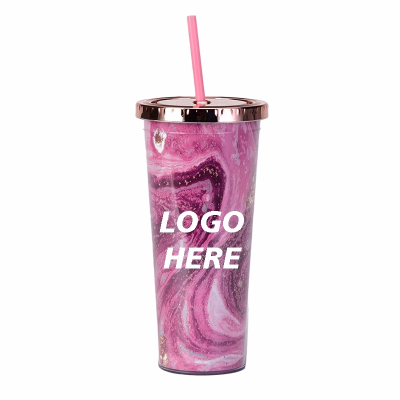 Custom 24 oz Transparent AS Plastic Tie dye Straw Tumbler