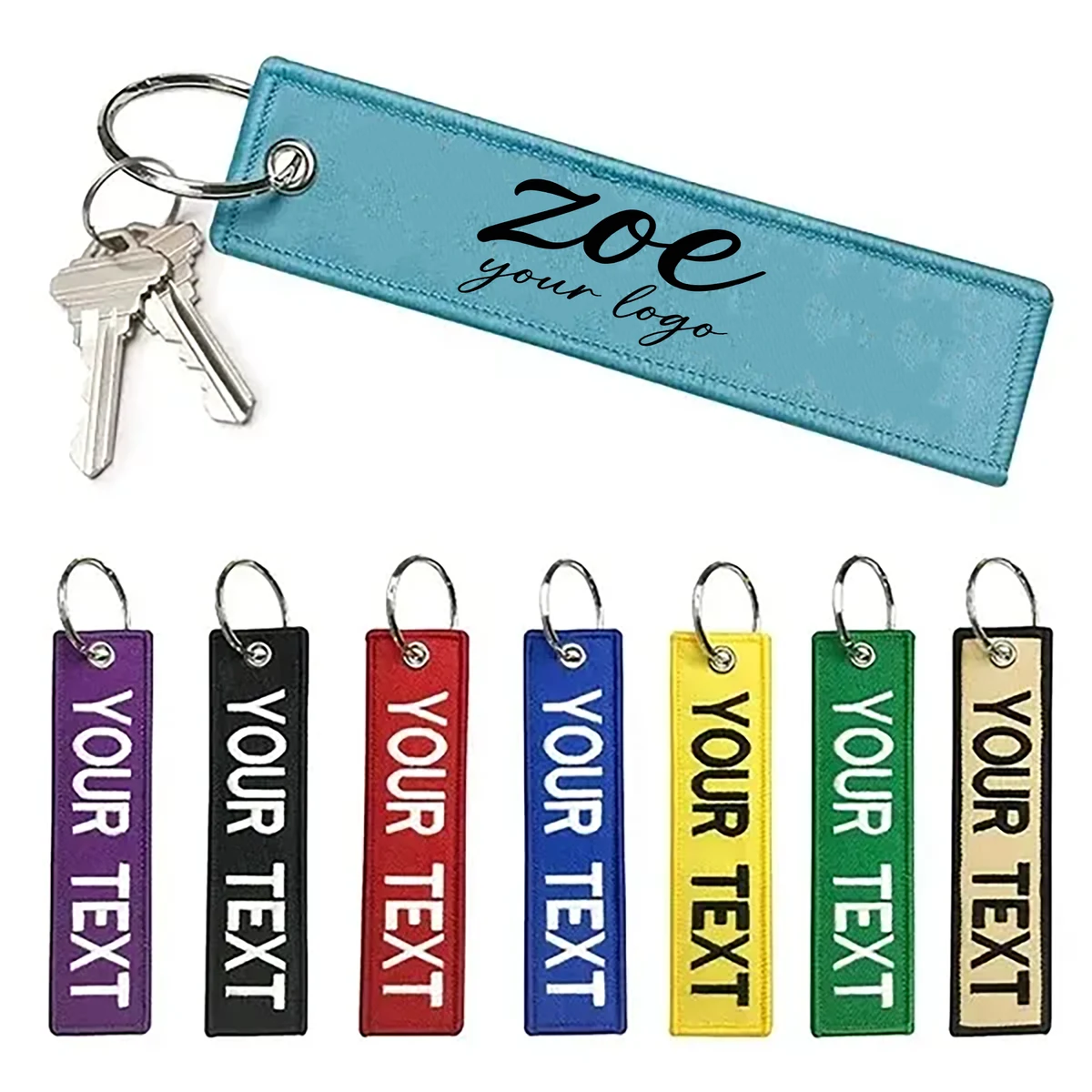 Custom Double Sided Fabric Woven Label Keychain 1