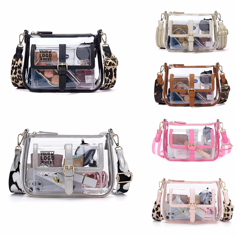 Women Clear Bag Stadium Approved PVC Transparent Sport Crossbody Purse with Guitar Strap