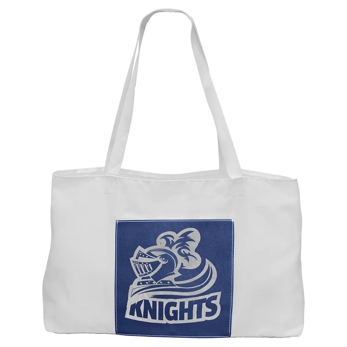 19" x 12" White Bag with 5" Blue/Silver Leatherette Gusset 1