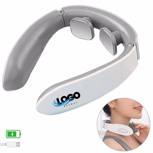 White Rechargeable Electric Neck Massager With Magnetic Electrode Pads