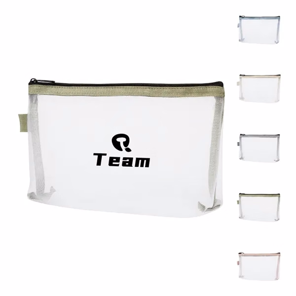 Custom Clear Nylon Cosmetic Bag with Satin Trim — Travel & Hospitality Promo Item