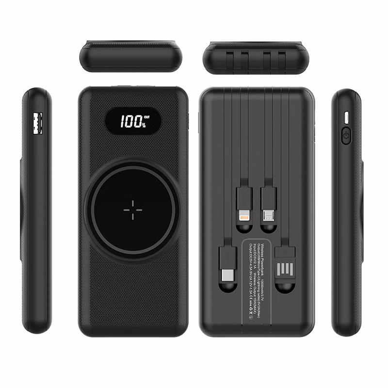Wireless Power Bank with Built-In Cables - 10000 mAh