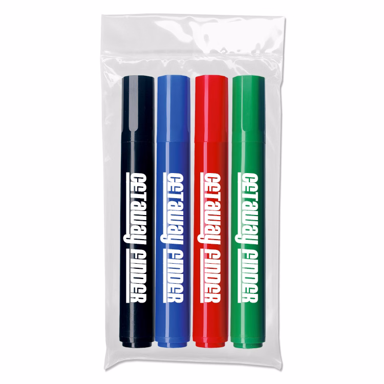 Four Pack of Chisel Tip Permanent Markers in a Plastic Pouch - USA Union Made