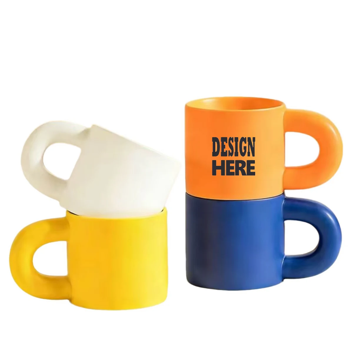 Chubby Curved Handle Ceramic Mug For Daily Beverage Drinking 1