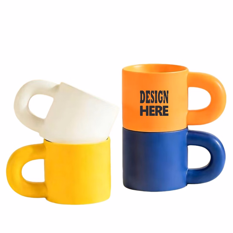 Chubby Curved Handle Ceramic Mug For Daily Beverage Drinking