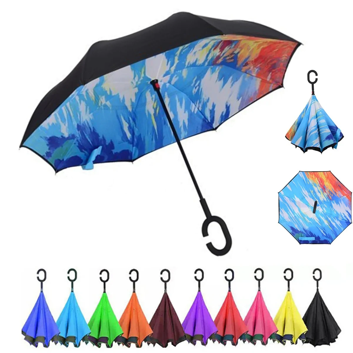 Double Layer Inversion Umbrella W/ C-Handle 1