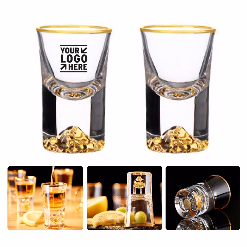 1.5oz 24K BPA Free Gold Leaf Flak Crystal Cool Cute Shot Glass 