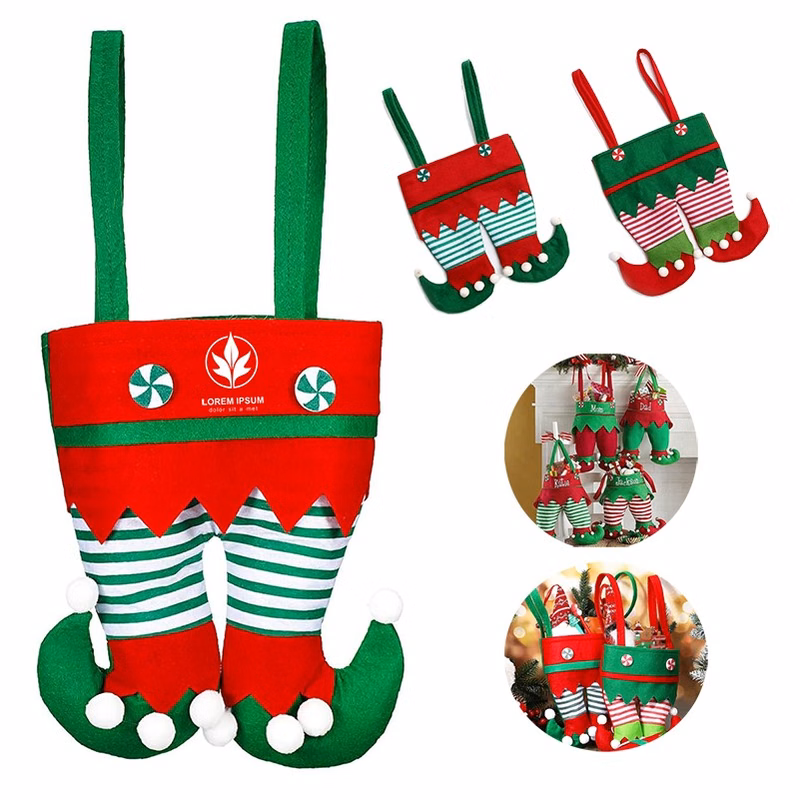 Non Woven Fabric Christmas Elf Pants Stocking Candy Bag