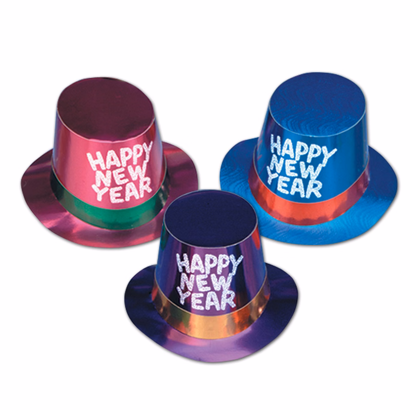 Foil Hi Hat w/ Glittered Happy New Year