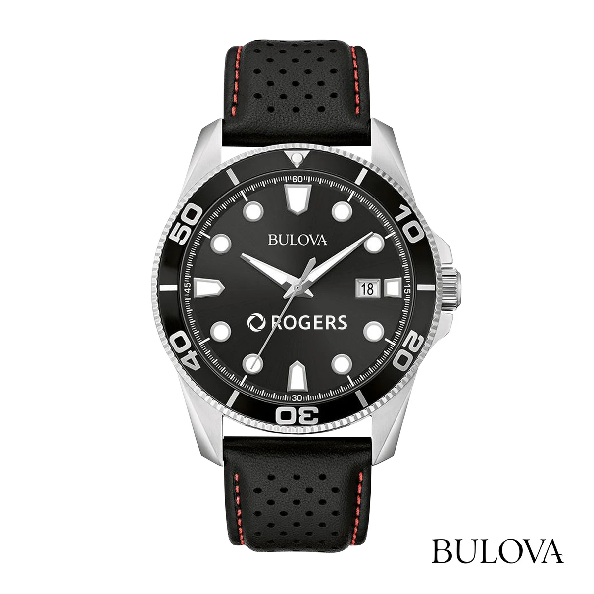 Bulova® Men's Leather Strap Watch w/Date 1