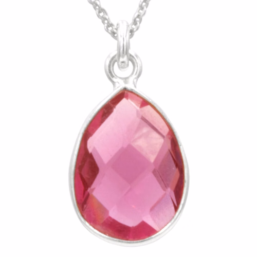 Antwerp Sterling Silver Teardrop Pink Quartz Necklace