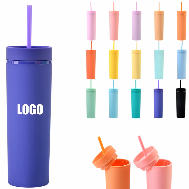 16oz Double Wall Plastic Tumblers With Lids Straws