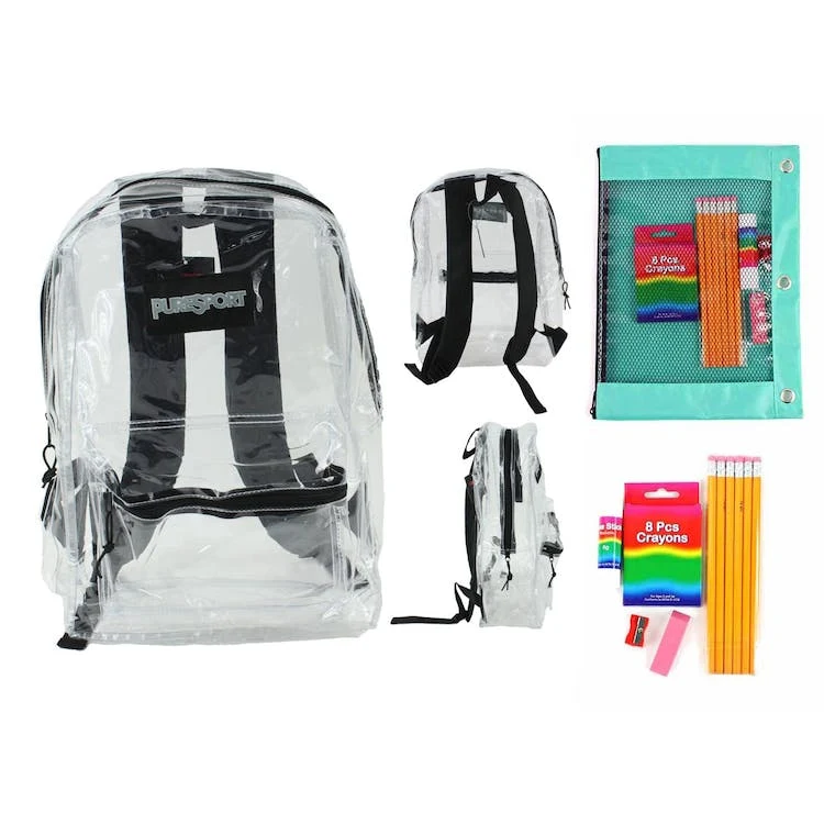 17" Backpacks with Elementary School Kits - Clear 11 Pieces 1