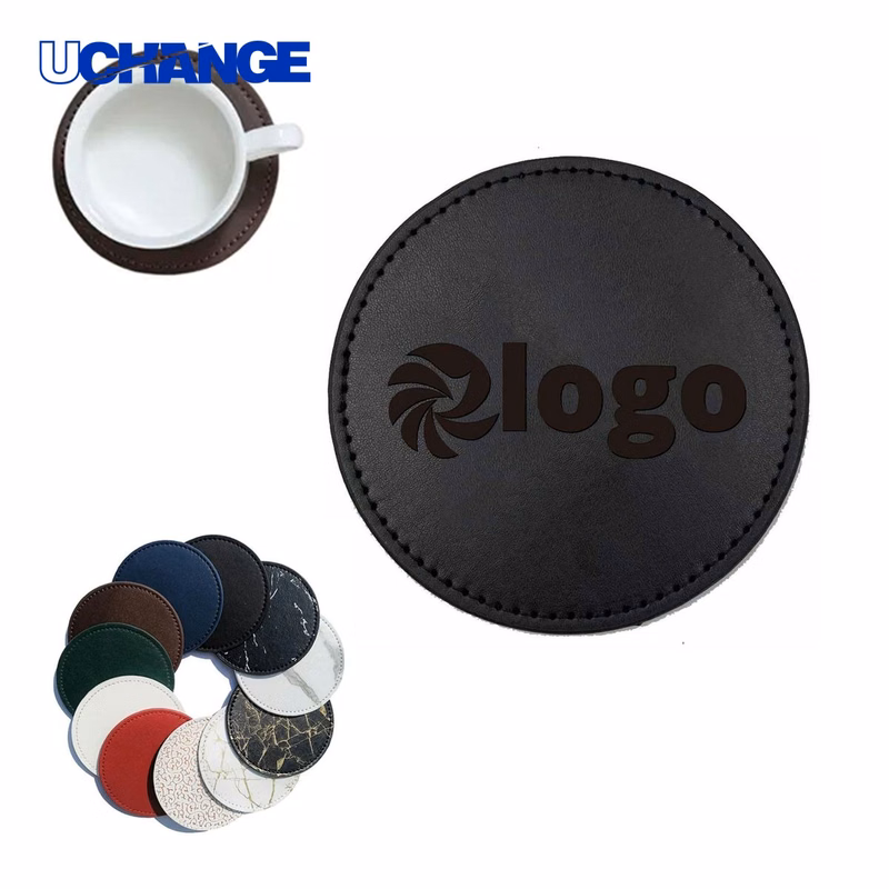PU Leather Round Coaster Set