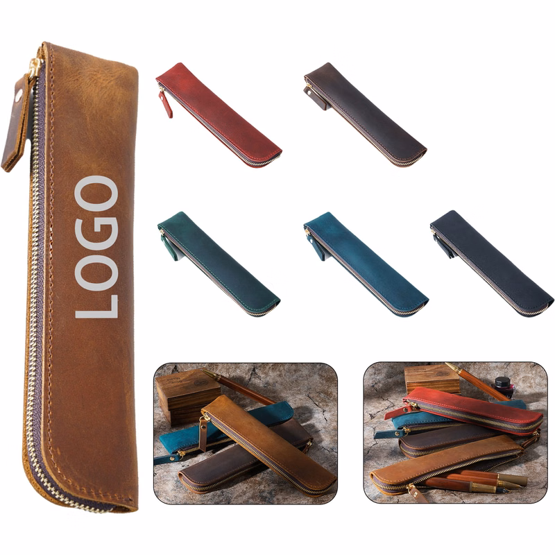 Genuine Leather Zipper Pencil Case
