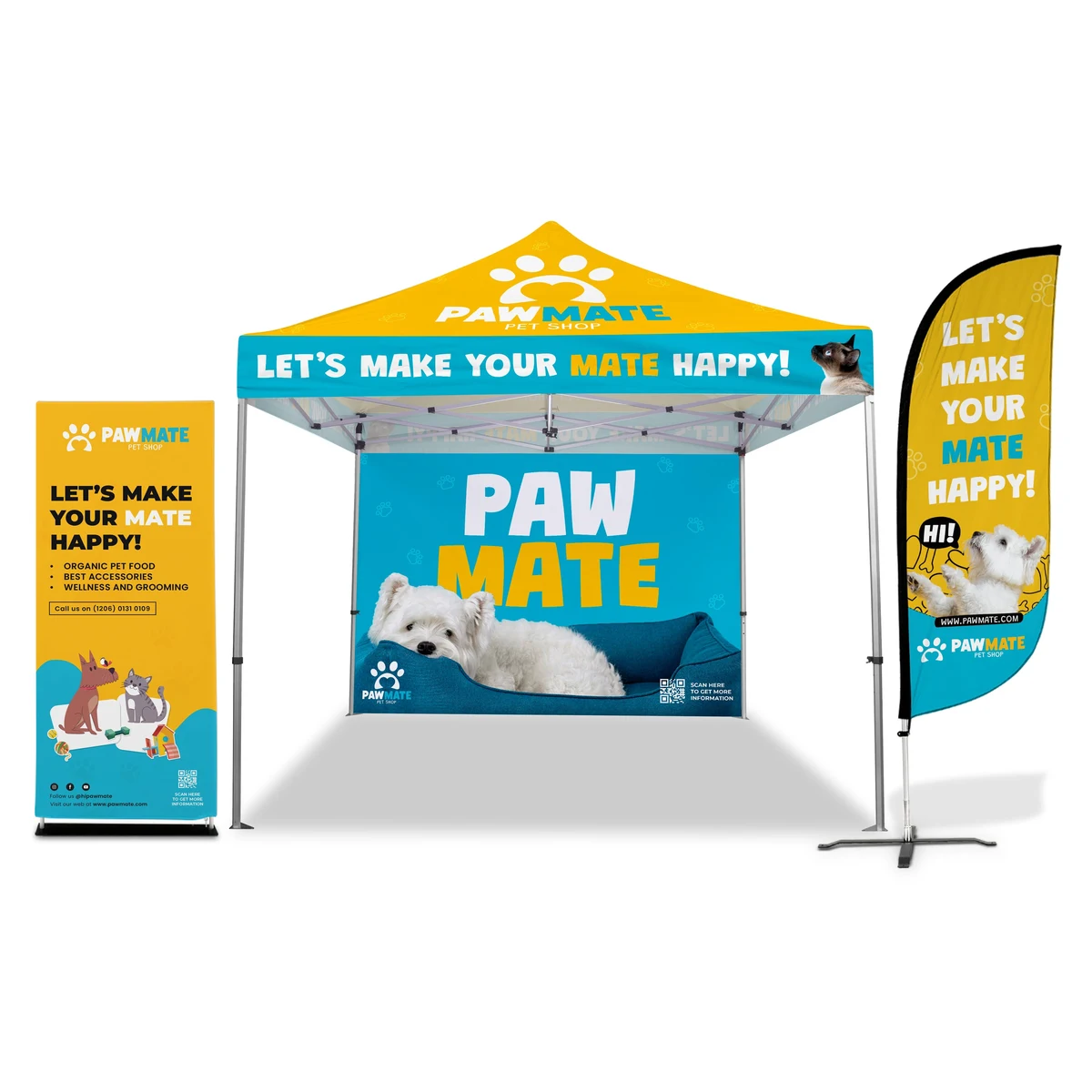 10ft x 10ft Custom Canopy Tent - W/ Walls, Flag & Banner Stand 1