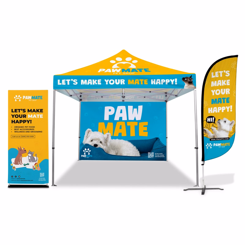 10ft x 10ft Custom Canopy Tent - W/ Walls, Flag & Banner Stand