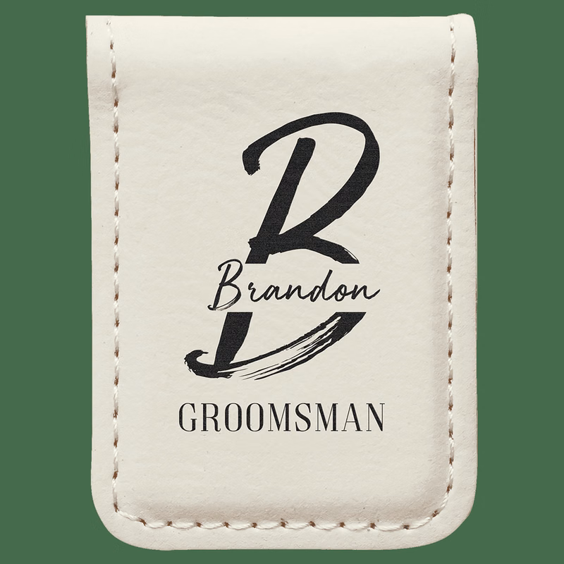 1 3/4" x 2 1/2" White Leatherette Money Clip