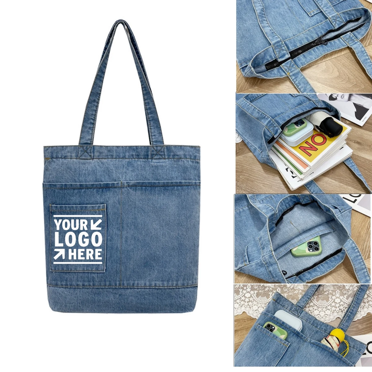 Denim Custom Tote Bag, custom tote bag with logo imprint 1