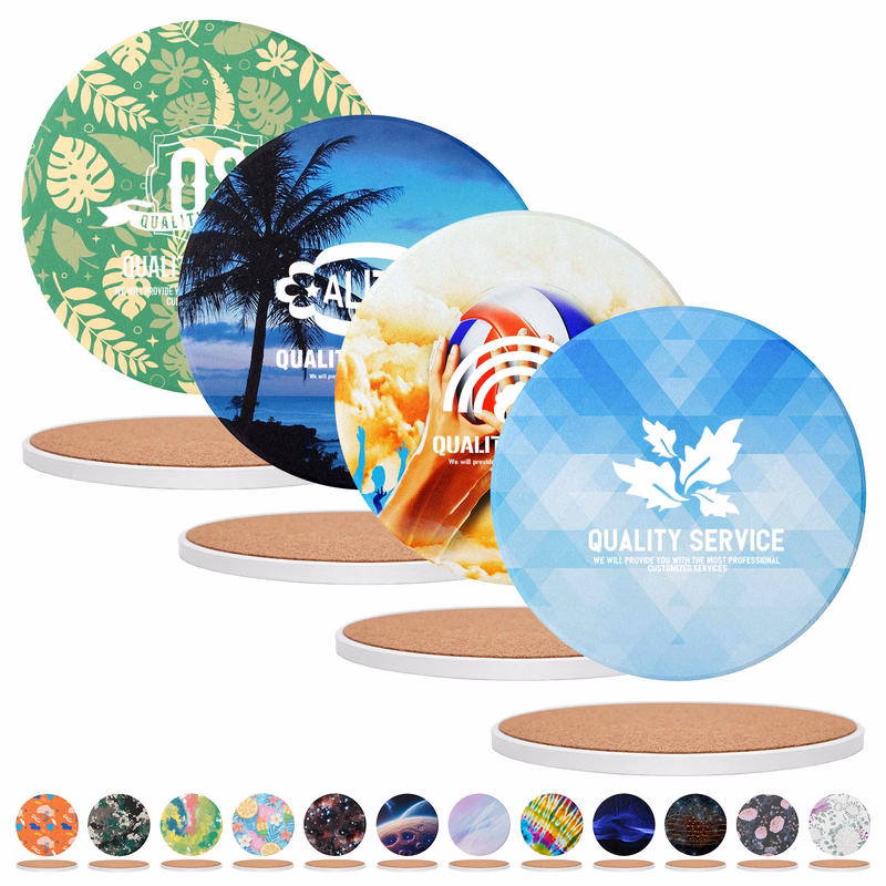 Custom 3.5'' Ceramics Heat-Insulating Coaster With Cork Base
