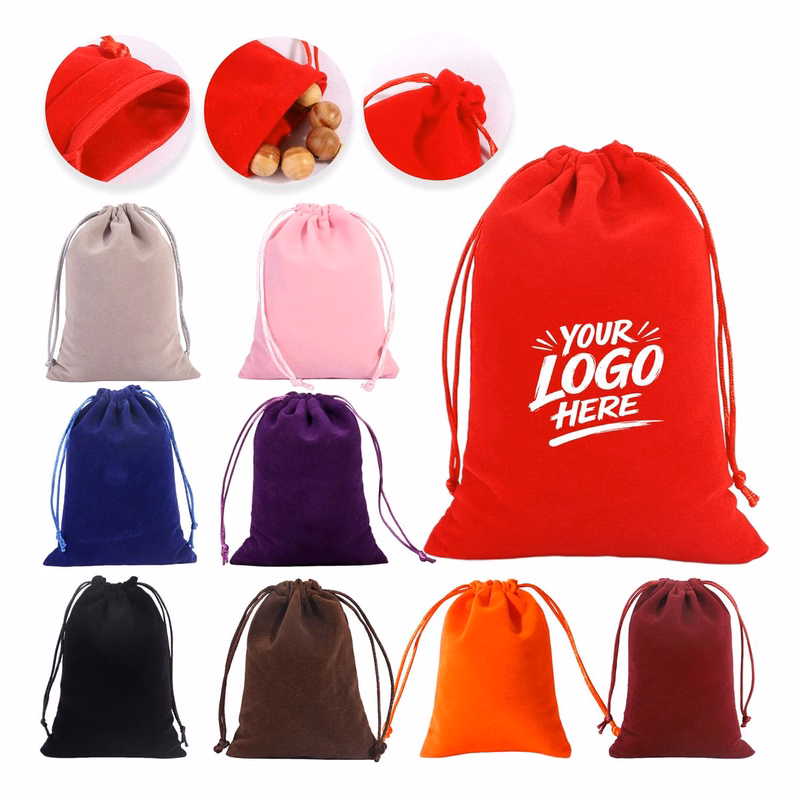 Glossy Plush Drawstring Gift Pouch Elegant Storage Bag
