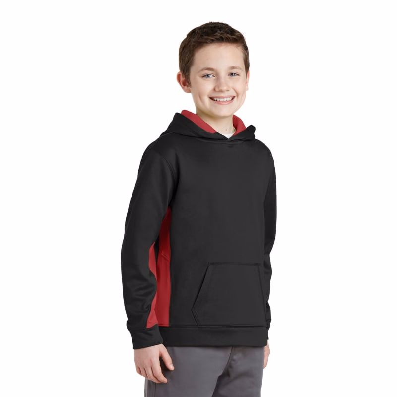 Sport-Tek Youth Sport-Wick Fleece Colorblock Hooded Pullover.