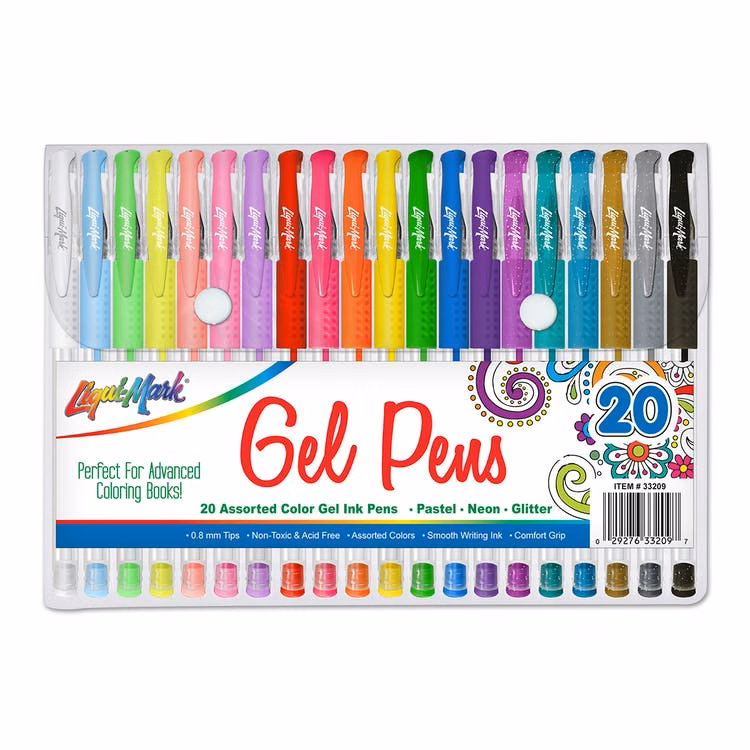 Pastel Neon Glitter Gel Pens - 20 Pack Rubber Grip