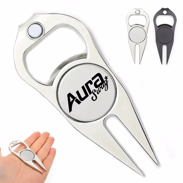Custom Metal Multi-Function Bottle Opener Golf Fork — Full-Color Giveaway