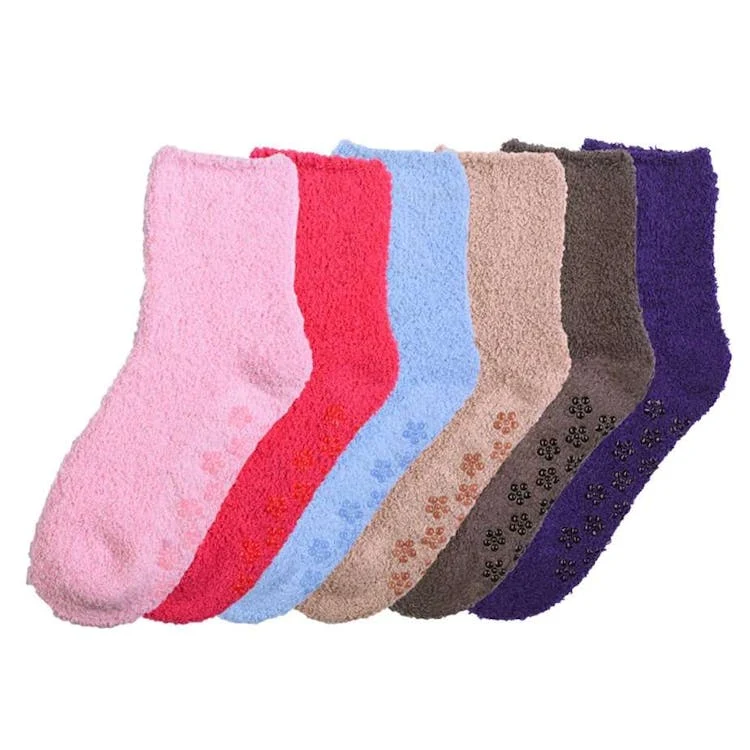 Women's Plush Non-Skid Socks - 6 Solid Colors 3 Packs Size 9-11 1