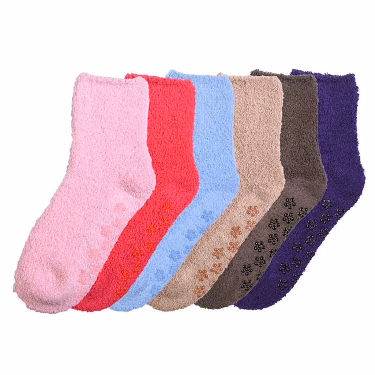 Women's Plush Non-Skid Socks - 6 Solid Colors 3 Packs Size 9-11