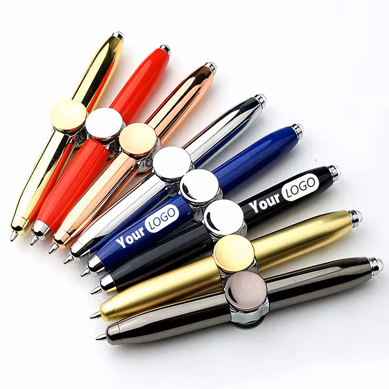 Anti-Anxiety LED Fidget Spinner Finger Gyro Rotating Metal Ballpoint Pen