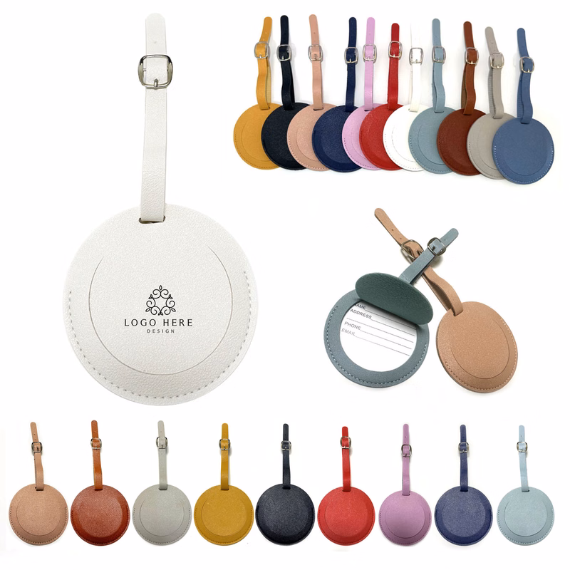 Pu Leather Round Baggage Tag With Strap
