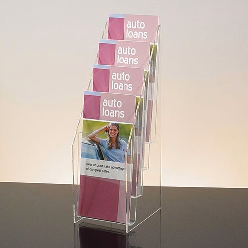 Countertop Brochure Holder, All Clear, 4-tier, 4 pockets for 4"