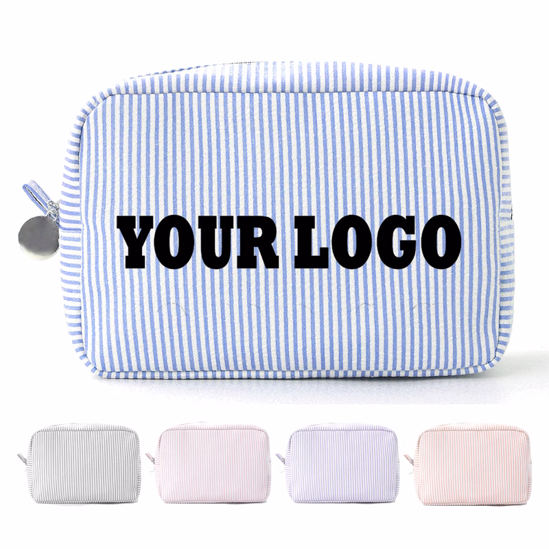 Striped Seersucker Cosmetic Storage Bag