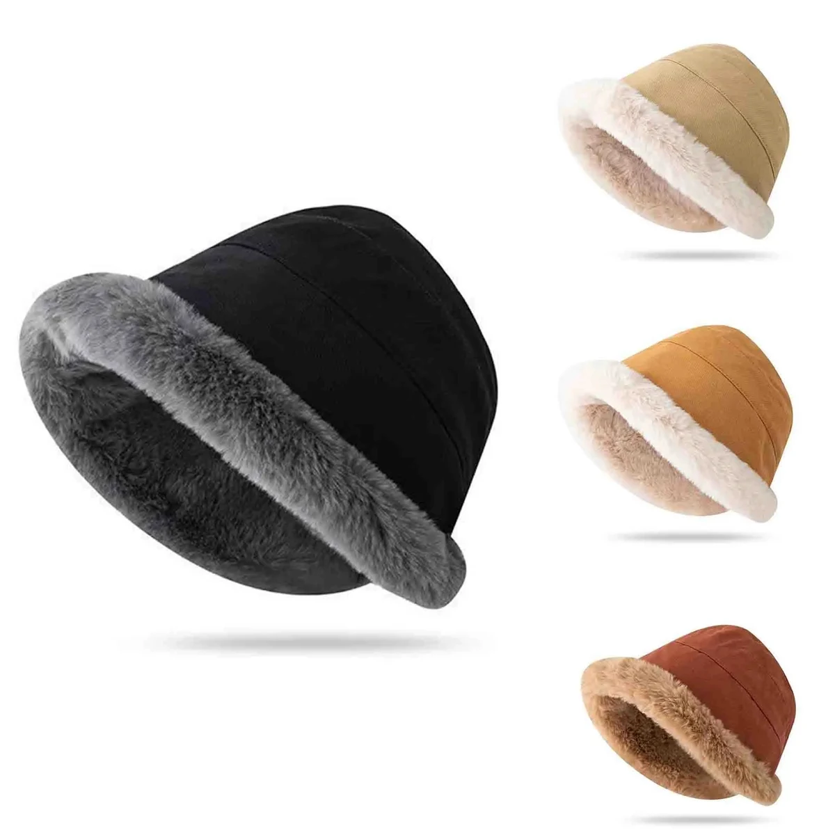 Warm Fluffy Faux Fur Fisherman Cap Plush Fuzzy Bucket Hat 1